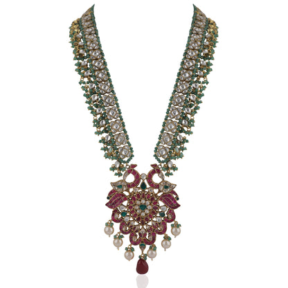 Traditional Multi Colour Pendant Necklace With Peacock Design