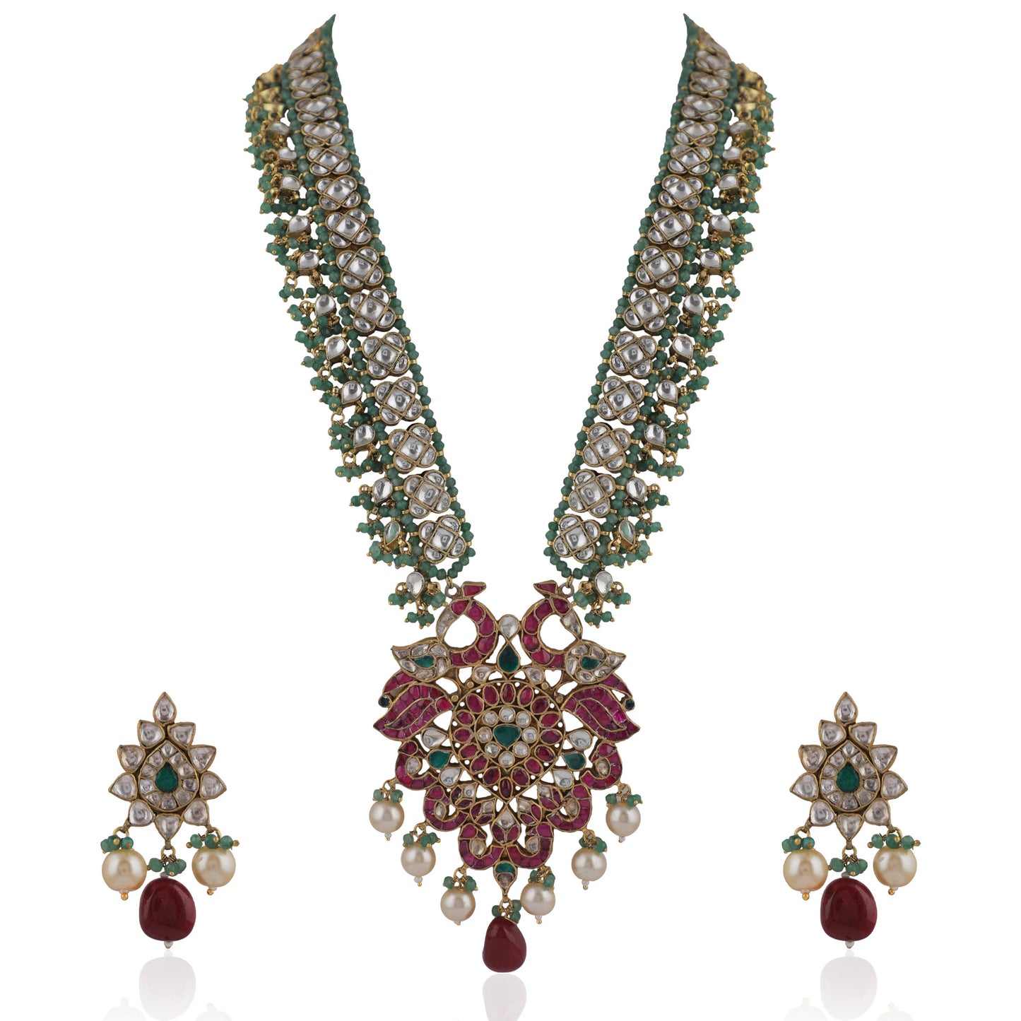 Traditional Multi Colour Pendant Necklace With Peacock Design