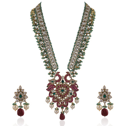 Traditional Multi Colour Pendant Necklace With Peacock Design