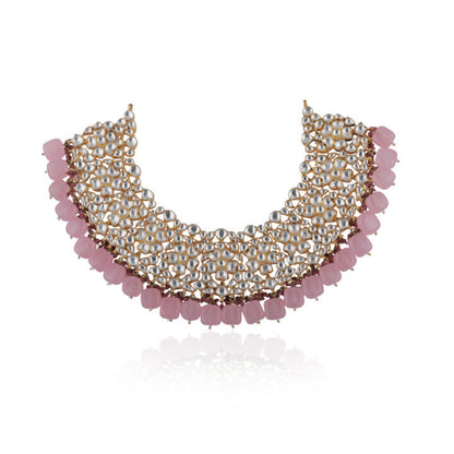 Light Pink Beads White Jadtar Necklace Set