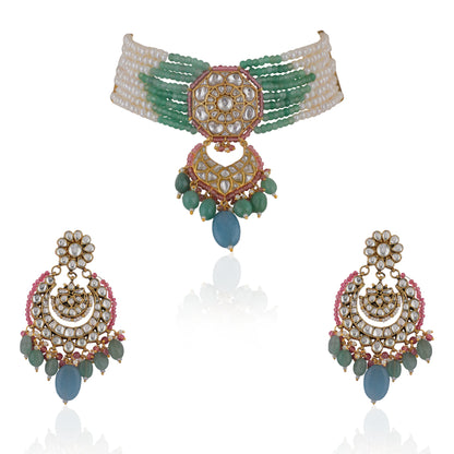 Choker Necklace Belt With Chandbaalis In Pastel Shades And Pearls
