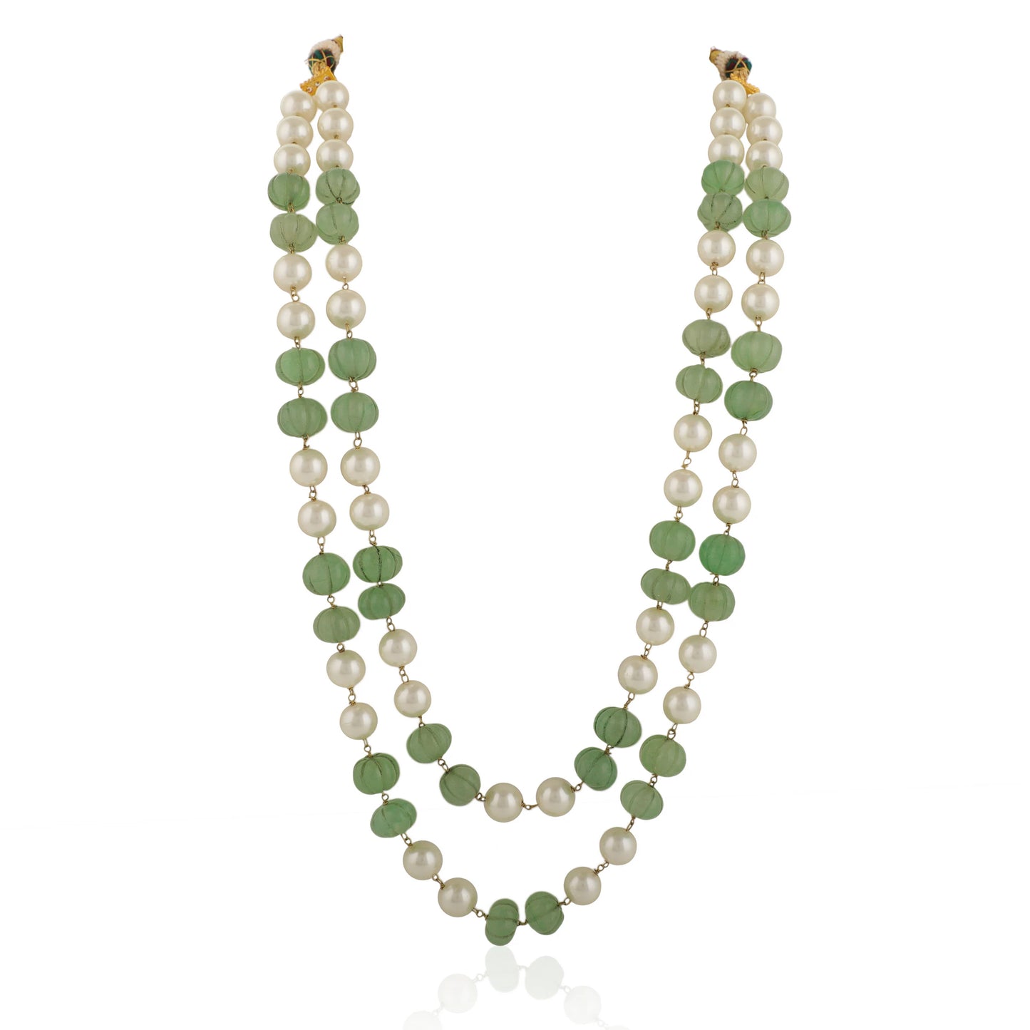 Indian Party Wear Sea Green With White Pearl Double Layered Maala