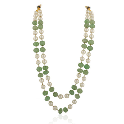 Indian Party Wear Sea Green With White Pearl Double Layered Maala