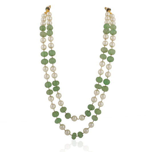 Indian Party Wear Sea Green With White Pearl Double Layered Maala