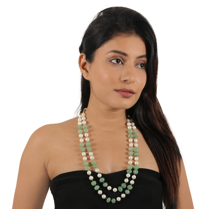Indian Party Wear Sea Green With White Pearl Double Layered Maala