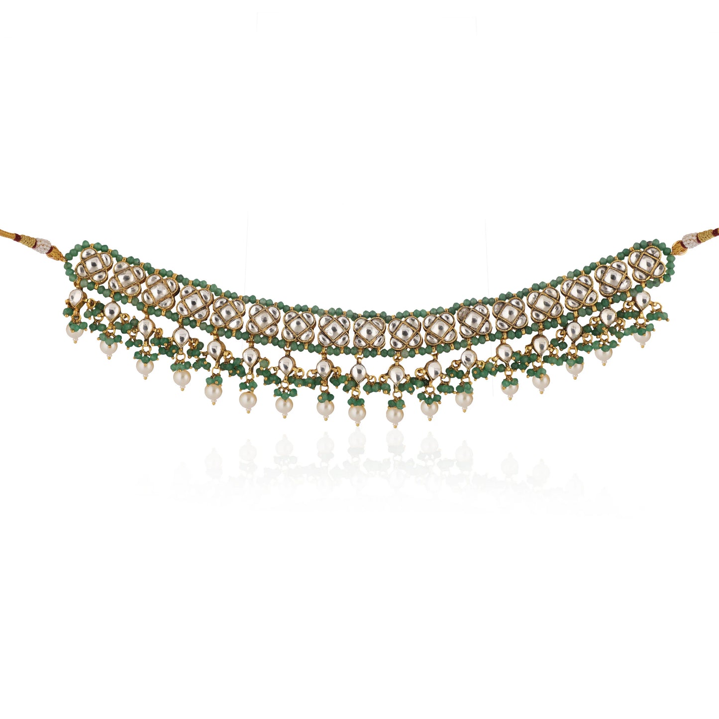 Sea Green And White Jadtar Stone Wedding Wear Choker Set