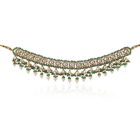 Sea Green And White Jadtar Stone Wedding Wear Choker Set
