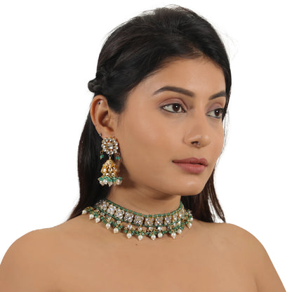 Sea Green And White Jadtar Stone Wedding Wear Choker Set