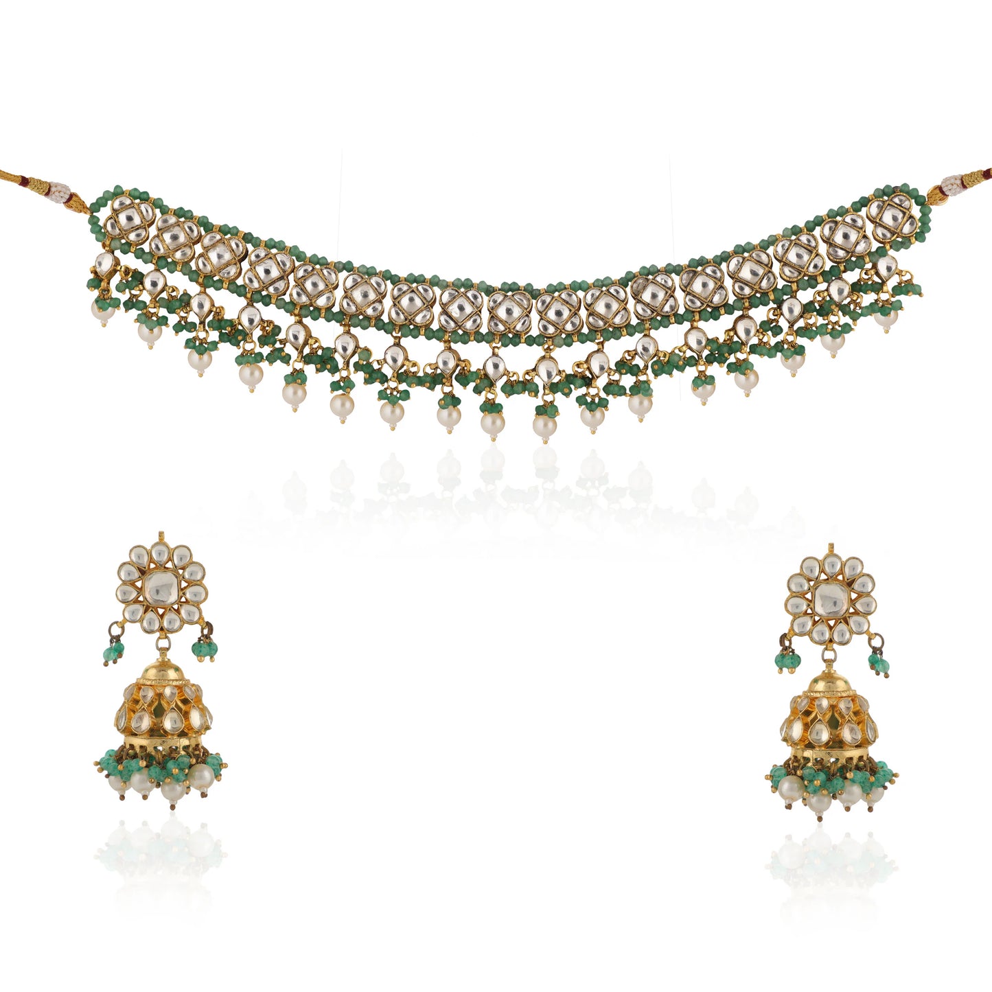 Sea Green And White Jadtar Stone Wedding Wear Choker Set