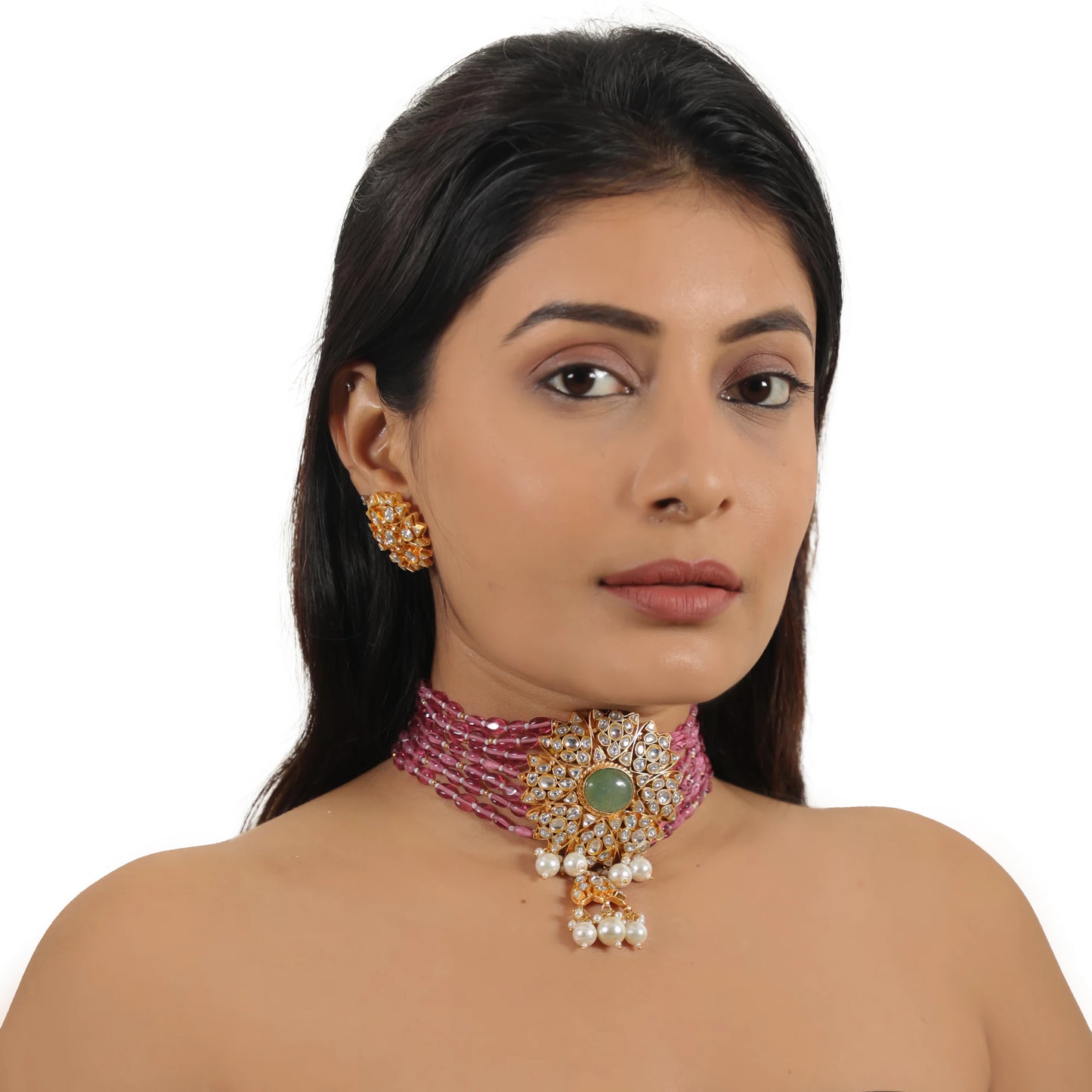 Wedding Wear Light Pink Jadau Choker Set