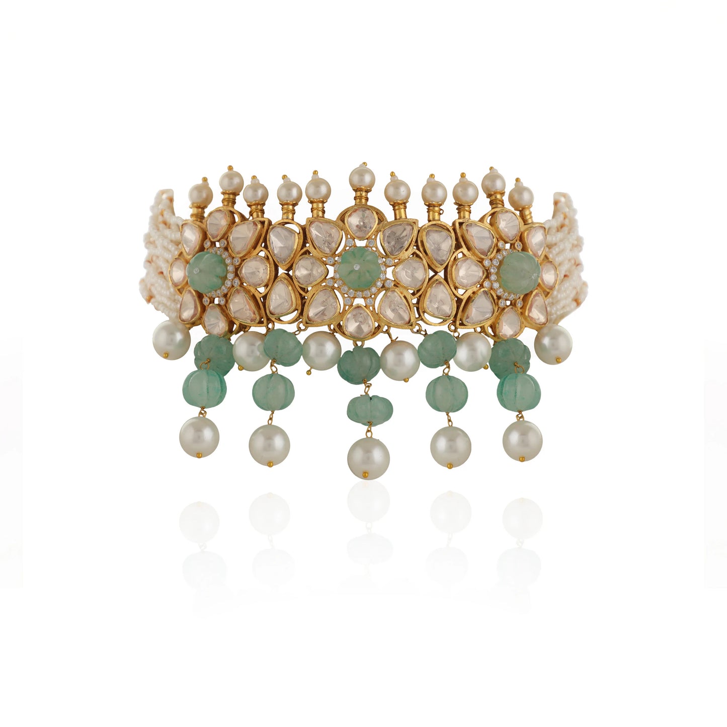 Unique Indian Bridal Wear Sea Green Choker Set With White Pearl