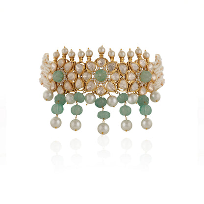 Unique Indian Bridal Wear Sea Green Choker Set With White Pearl