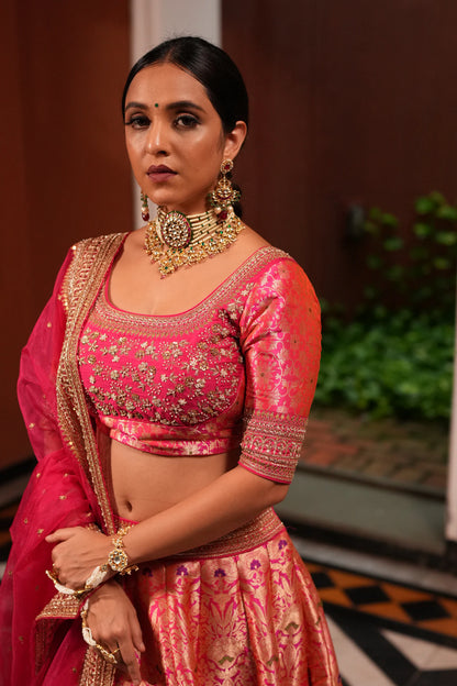Indian Handmade White And Pink Choker Set With Pink Drop