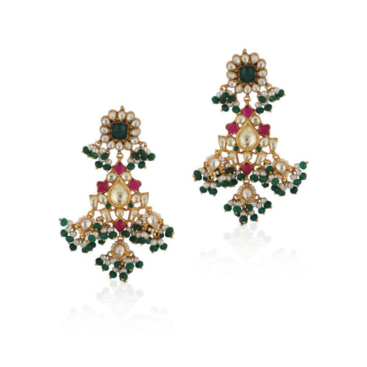 Pink And Green Flower Earrings