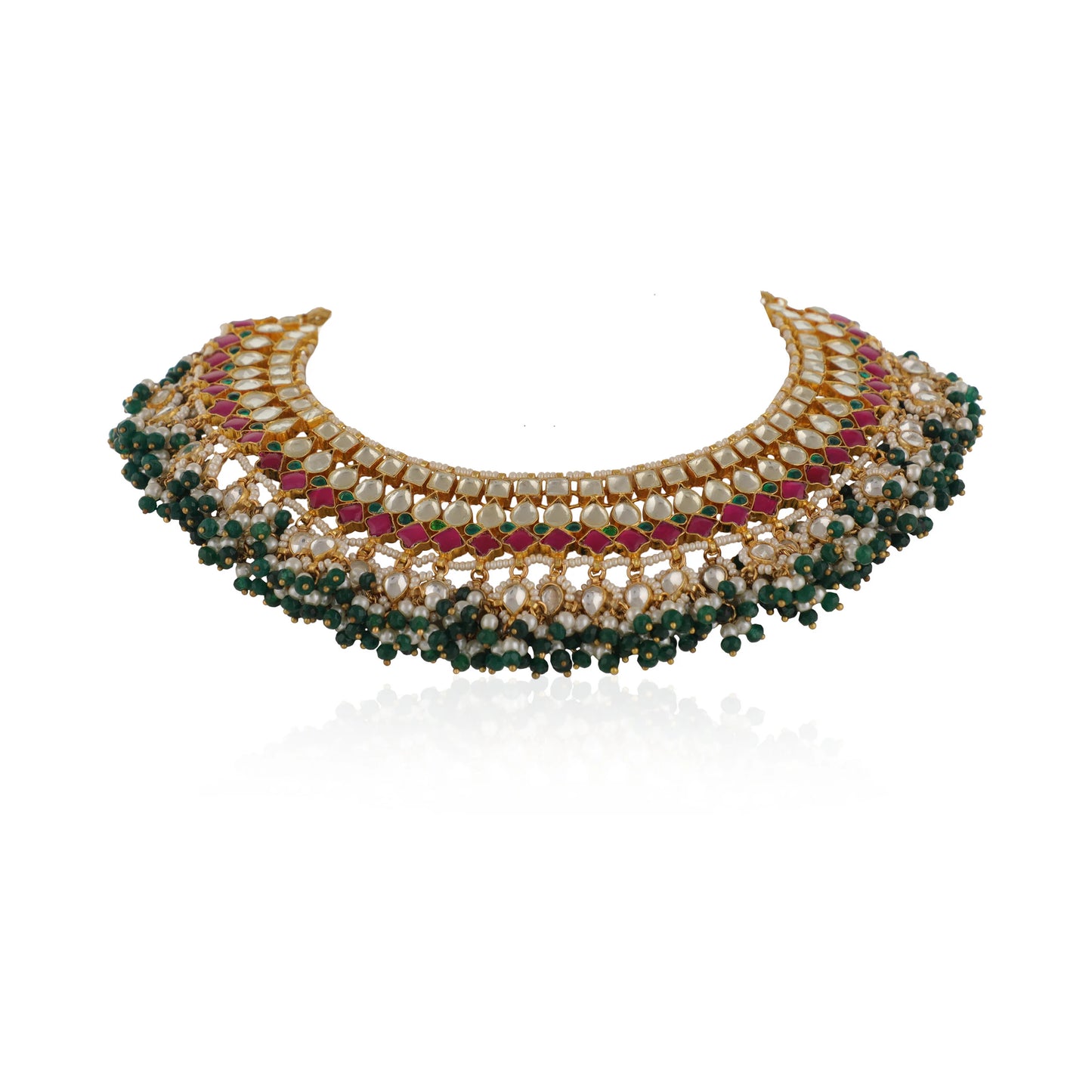 Indian Traditional Wear Pink And Green Necklace Set