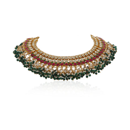 Indian Traditional Wear Pink And Green Necklace Set