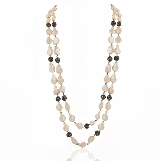 Black And White Emerald Beads Double Layered Maala