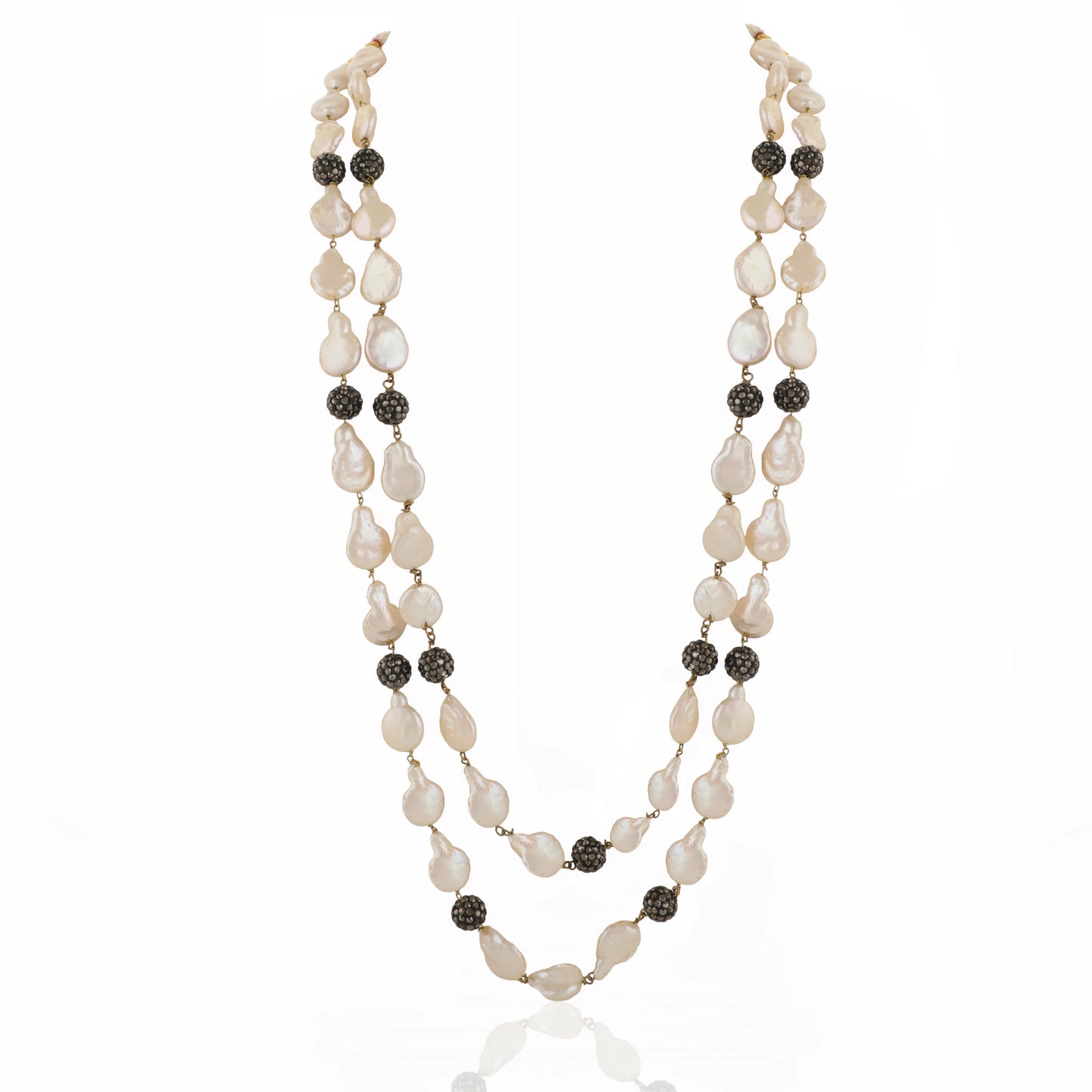 Black And White Emerald Beads Double Layered Maala