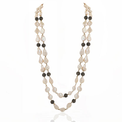 Black And White Emerald Beads Double Layered Maala