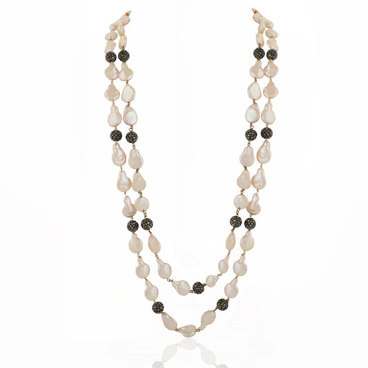 Black And White Emerald Beads Double Layered Maala