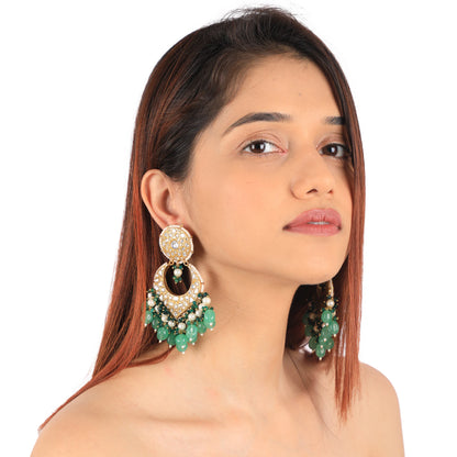 2023 Indian Wedding  Wear Sea Green Beads With White Jadtar Stone Necklace Set