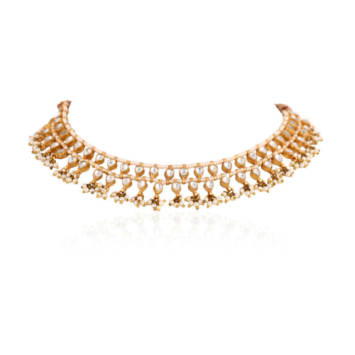 White Hangings Choker Set With Floral Studs