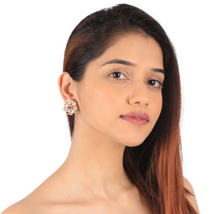 White Hangings Choker Set With Floral Studs