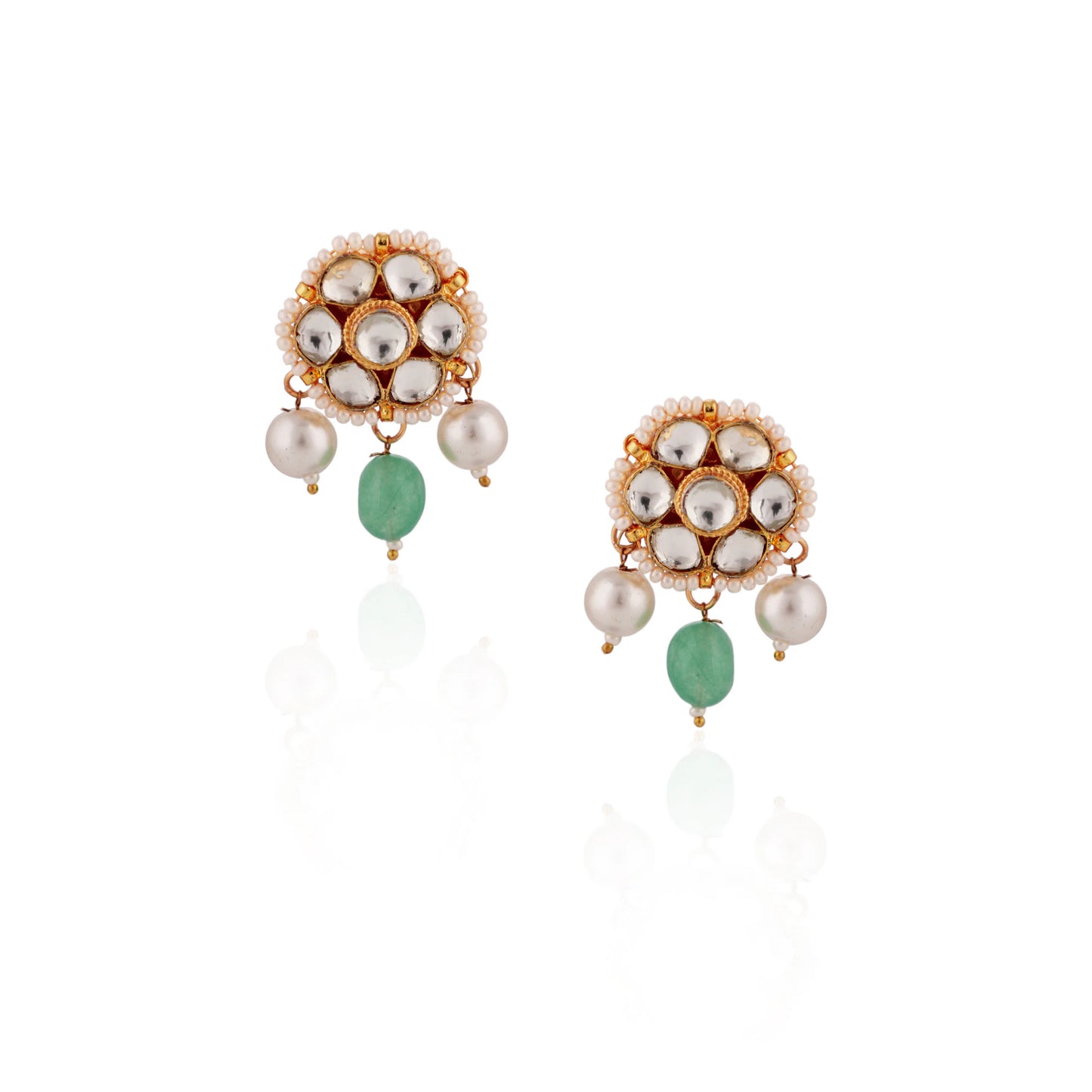 Indian Traditional Wear Sea Green Beads With White Pearl Choker Set
