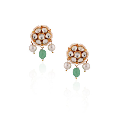 Indian Traditional Wear Sea Green Beads With White Pearl Choker Set