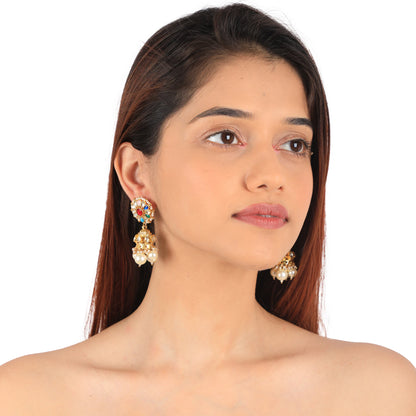 Gold Finish Jadtar Navratna Choker Set With Jhumki