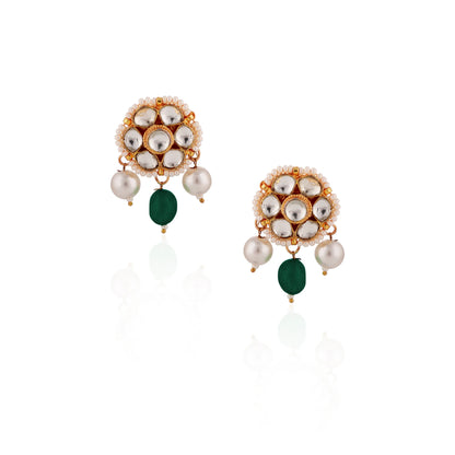 Green Beads With White Pearl Jadtar Stone Choker Set