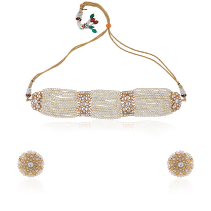 Glamorous White Pearl Choker With Studs