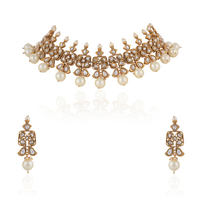 Off White Pearl Jadtar Choker Set