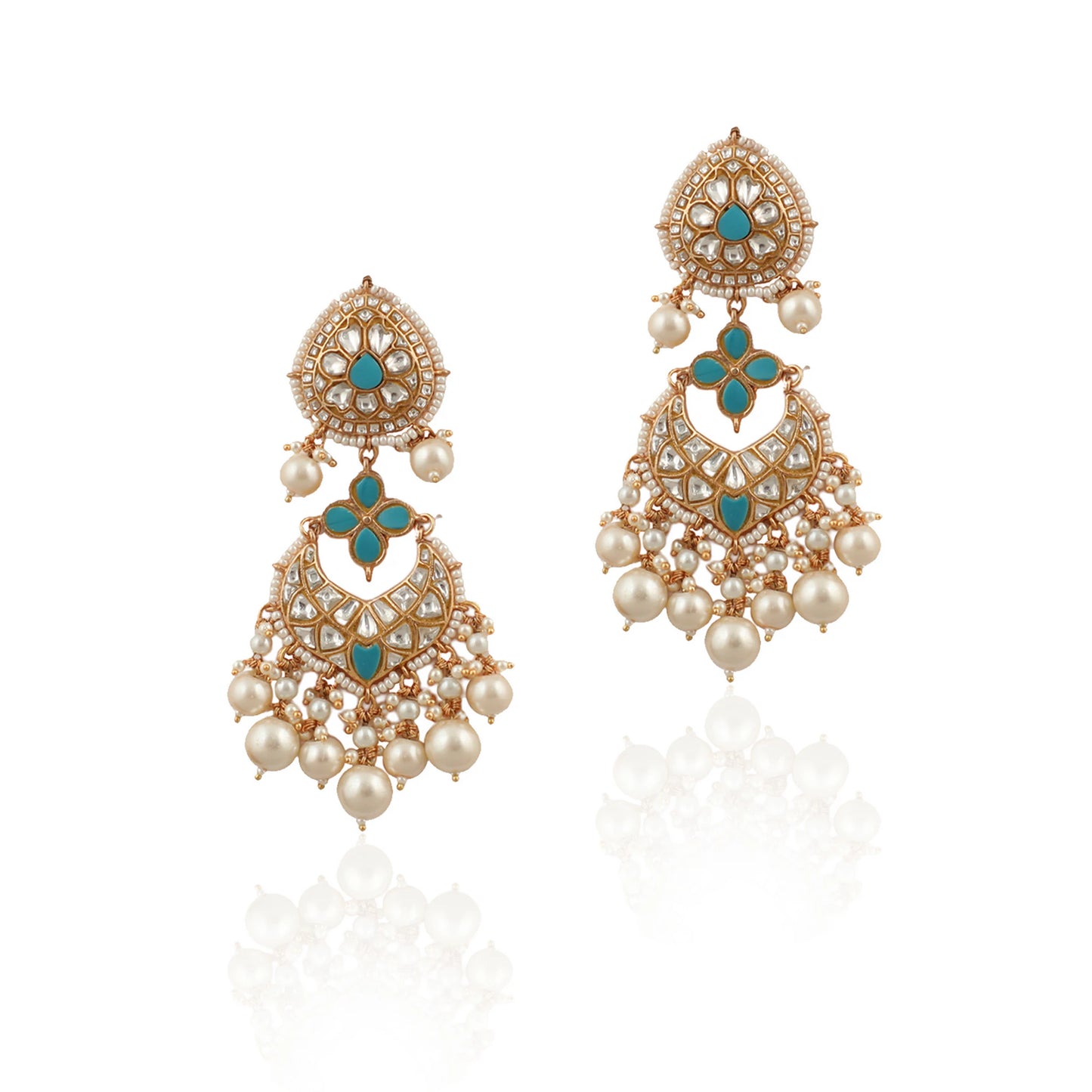 Sky Blue & White Gold Plated Jadtar Long Necklace With Stunnning Earring With White Pearl