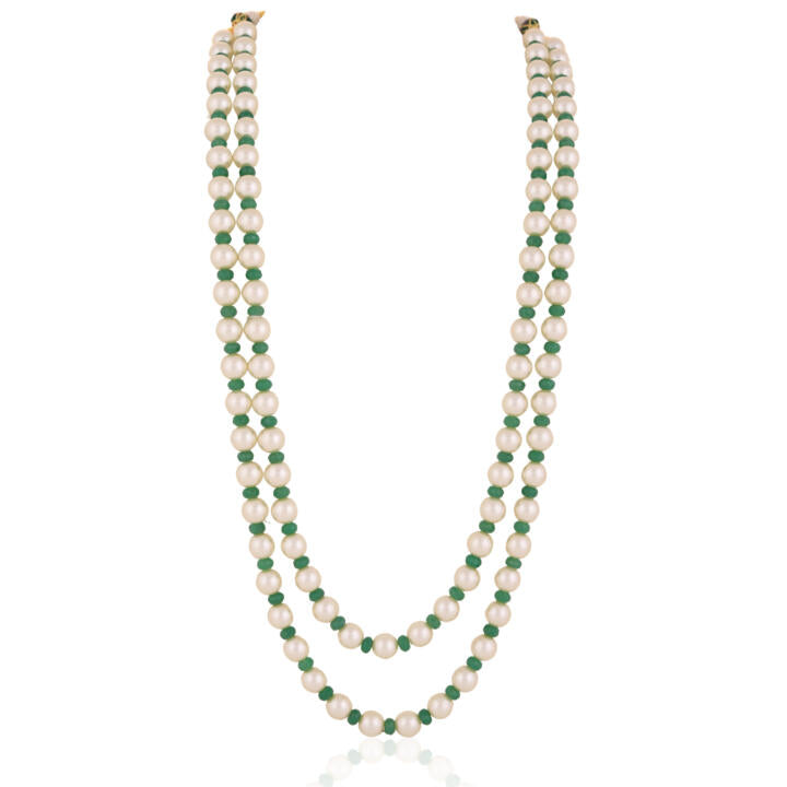 Wedding Wear Sea Green Small Beads With White Pearl Handmade Mala