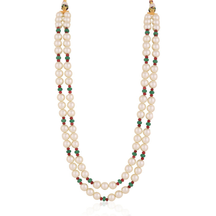 Red & Green Small Beads With Mother Of Pearl Maala/Traditional Wear/Party Wear Malas For Men