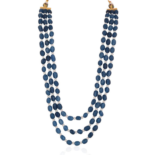 Triple Layered Semi Precious Jade Beads Blue Mala For Men
