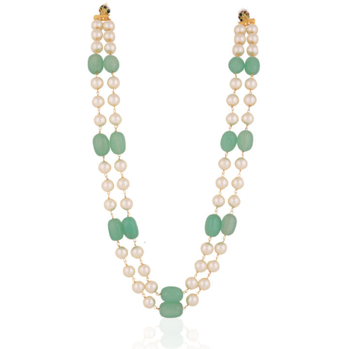 Sea Green Beaded With Pearl Mala