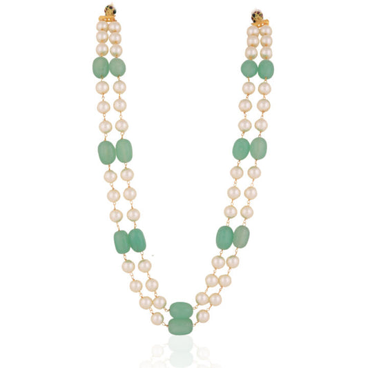 Sea Green Beaded With Pearl Mala