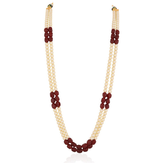 Designer Red & Green Two Layered Beaded Pearls And Ruby Beads Mala For Men/Long Sherwani Maala Design