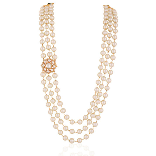 Riana Handmade Pearl Stone & Studded Necklace Jewellery For Men/Groom For Wedding