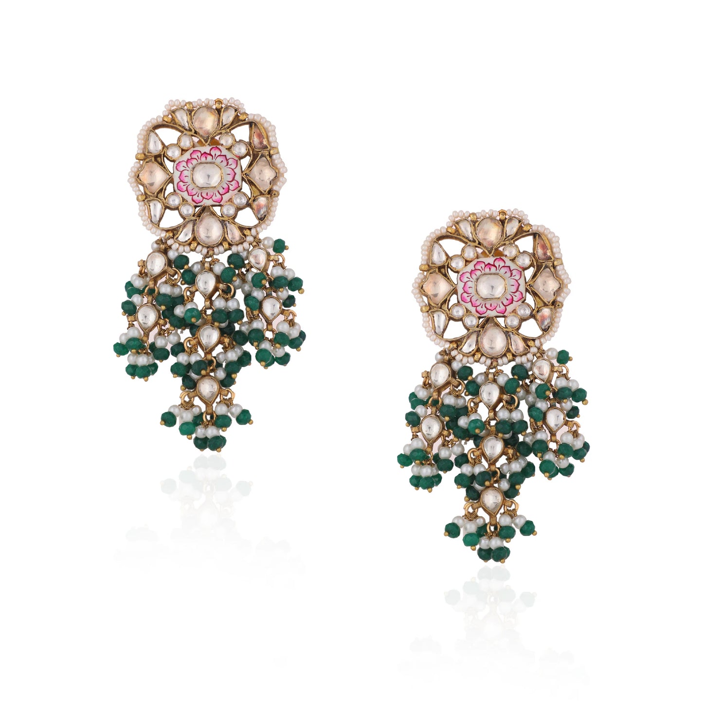 Pink Meenakari Necklace With Green Hangings Wedding Wear Necklace Set