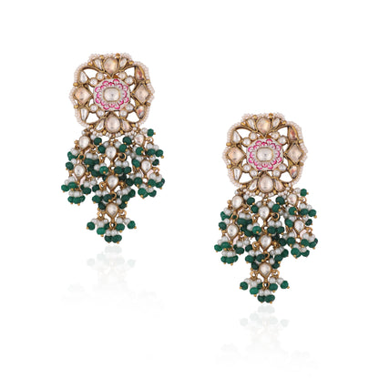 Pink Meenakari Necklace With Green Hangings Wedding Wear Necklace Set