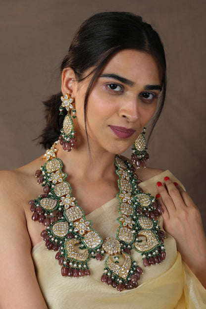 Traditional Rajwadu Rani haar long Bridal necklace set
