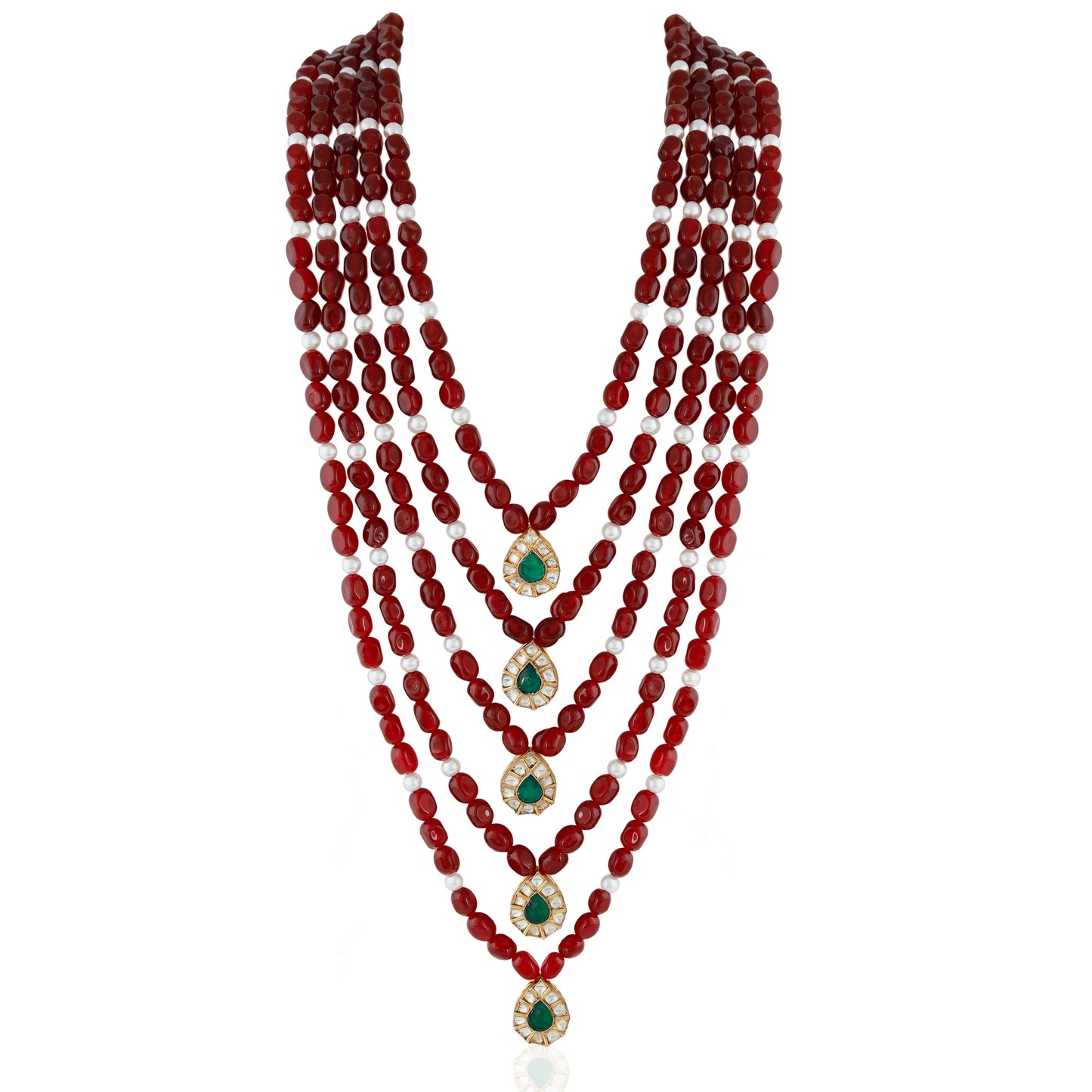 Riana Red and green elegant wear 5 layer maala with emerald touch