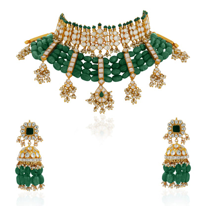 Gold plated Statement Jewellery with semi precious emerald beads