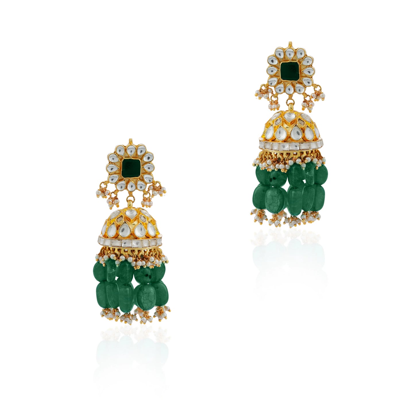 Gold plated Statement Jewellery with semi precious emerald beads