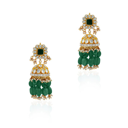 Gold plated Statement Jewellery with semi precious emerald beads