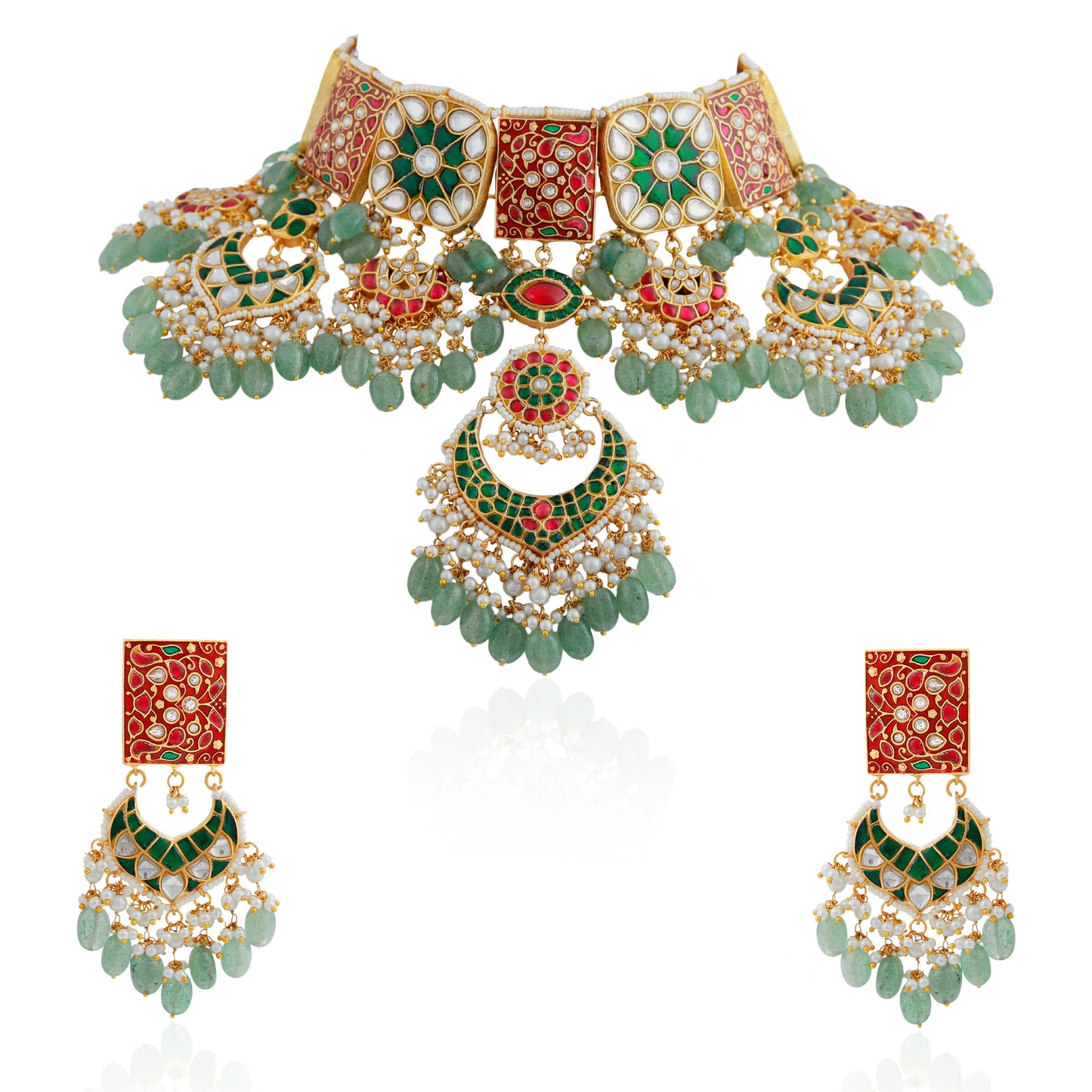 Red meenakari vintage jewellery/bridal pink green necklace set