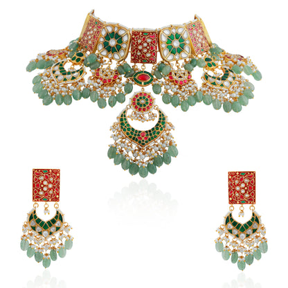 Red meenakari vintage jewellery/bridal pink green necklace set